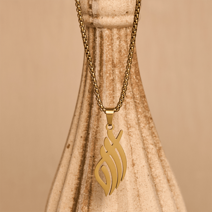 HilalHaven Wind-Swept Inscription Slim Script Necklace - Golden - image 3