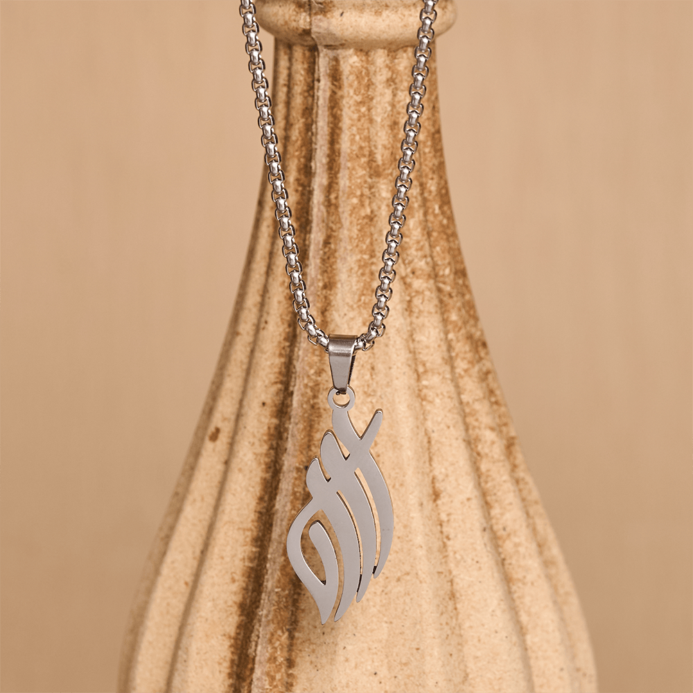 HilalHaven Wind-Swept Inscription Slim Script Necklace - Silver - image 8
