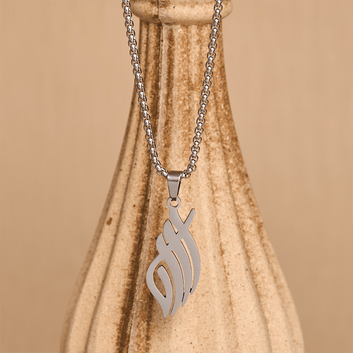 HilalHaven Wind-Swept Inscription Slim Script Necklace - Silver - image 8