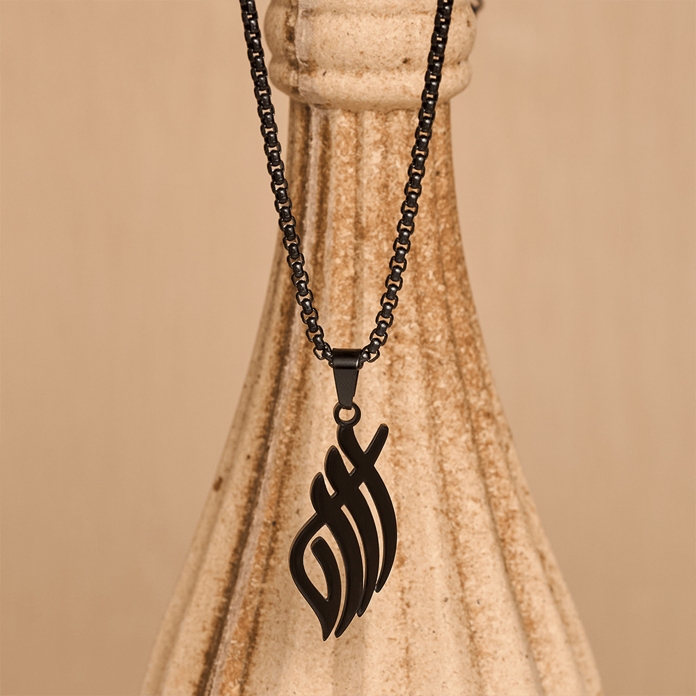 HilalHaven Wind-Swept Inscription Slim Script Necklace - Black - image 11