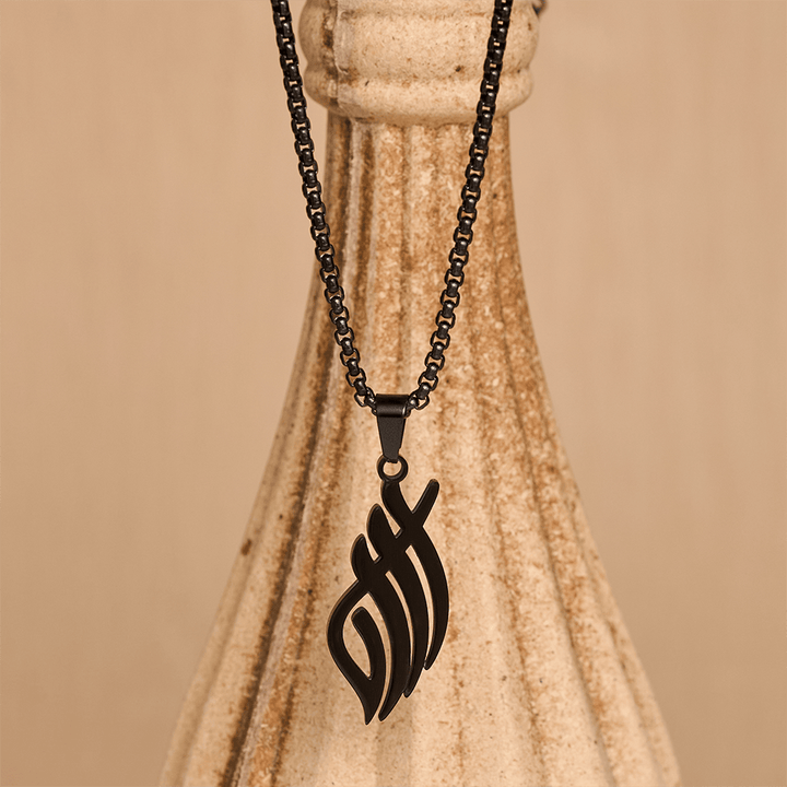 HilalHaven Wind-Swept Inscription Slim Script Necklace - Black - image 11