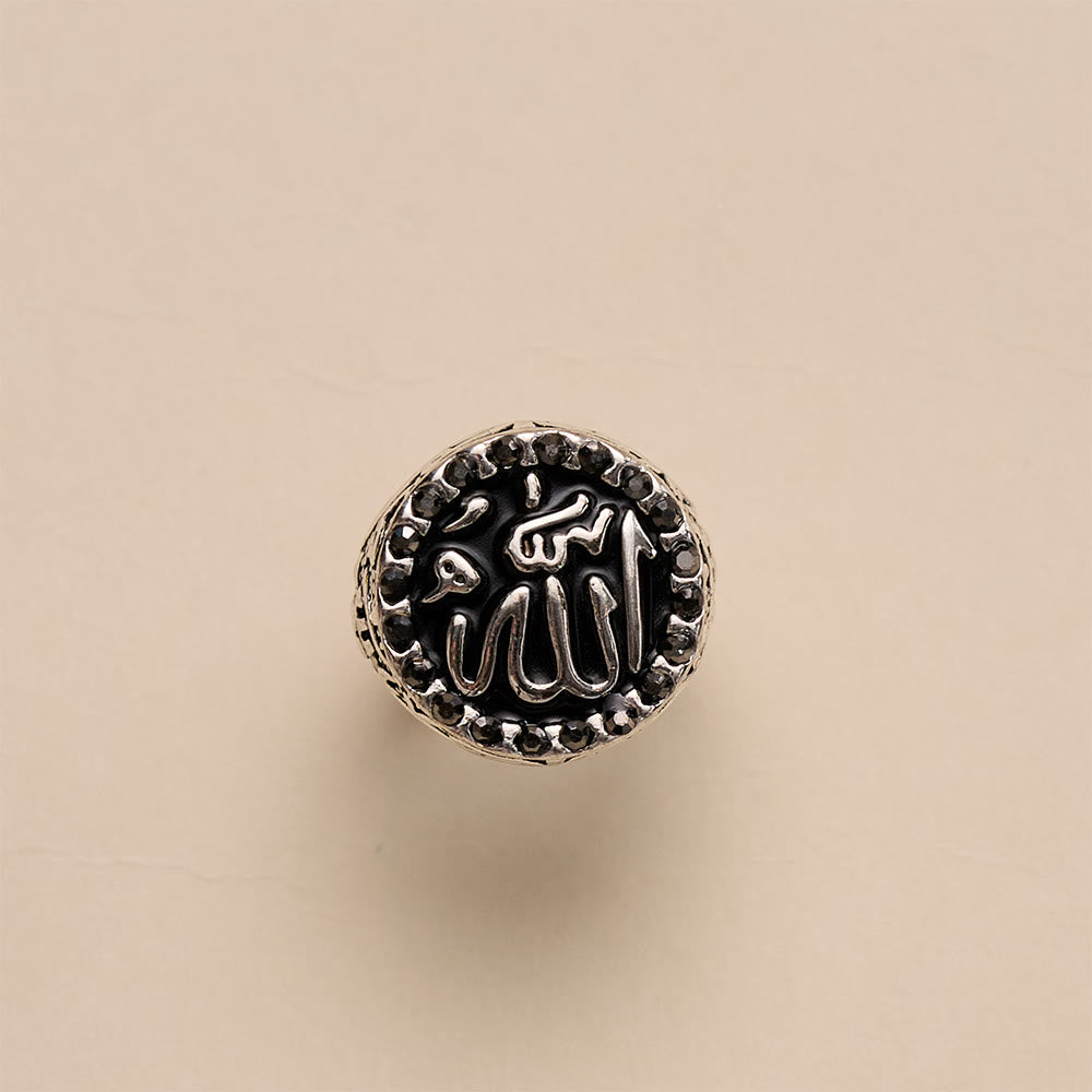 HilalHaven Luminous Round Epithet Allah Gem Framed Signet Ring - image 6