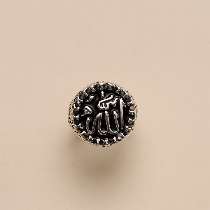 HilalHaven Luminous Round Epithet Allah Gem Framed Signet Ring - image 6