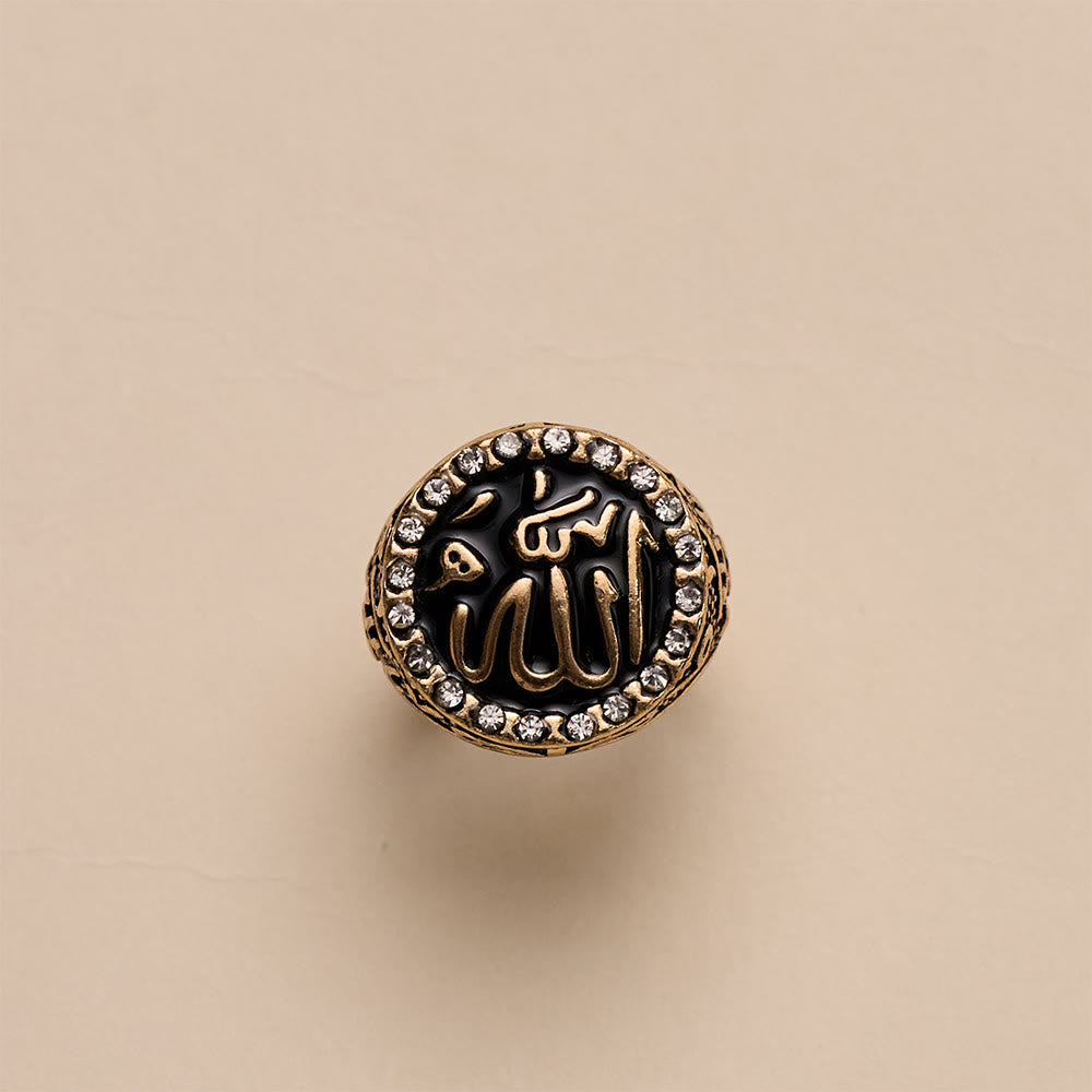 HilalHaven Luminous Round Epithet Allah Gem Framed Signet Ring - image 12