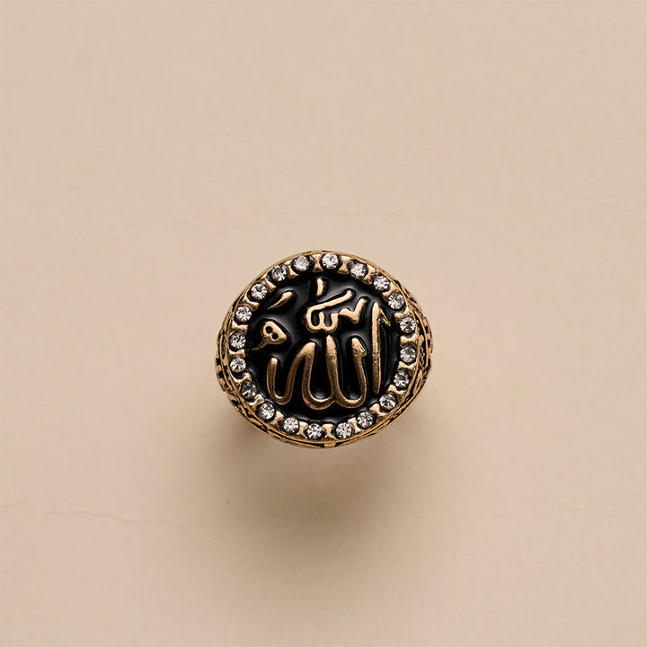HilalHaven Luminous Round Epithet Allah Gem Framed Signet Ring - image 12