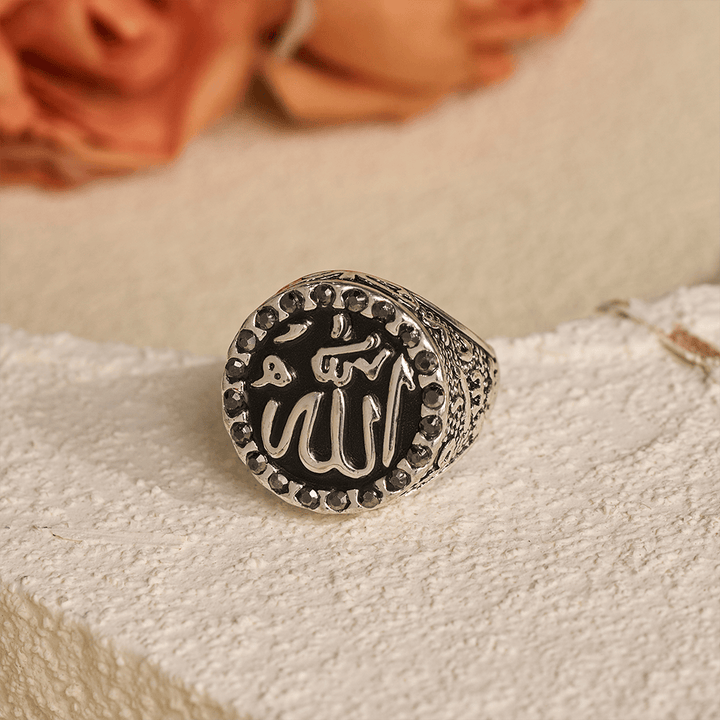 HilalHaven Luminous Round Epithet Allah Gem Framed Signet Ring - image 2