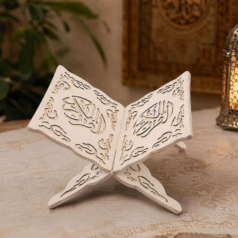 HilalHaven Ornate Page Carving Openwork Foldable Quran Rehal - Cream White - image 1