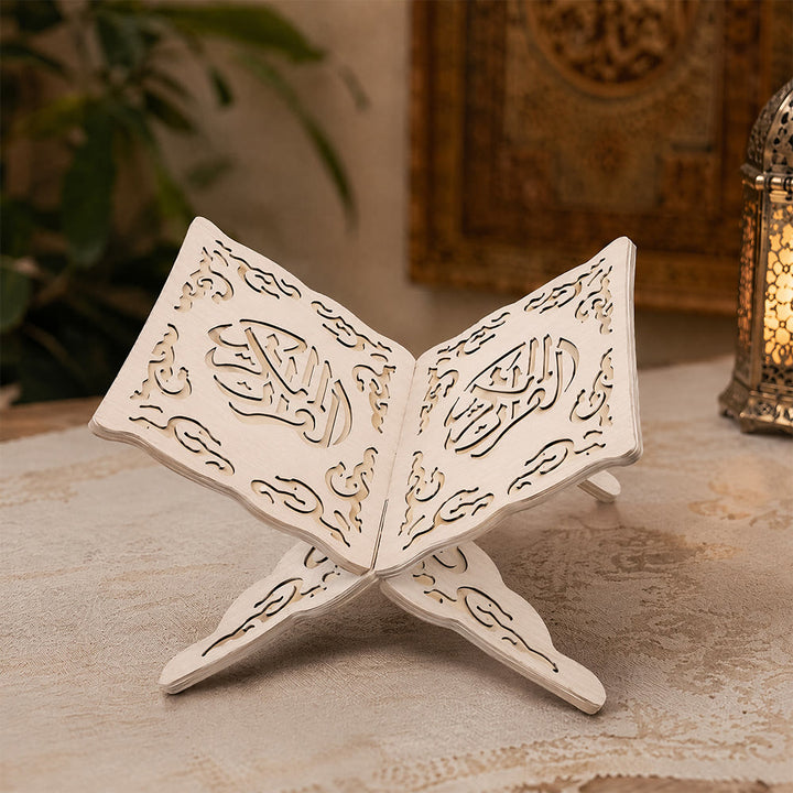 HilalHaven Ornate Page Carving Openwork Foldable Quran Rehal - Cream White - image 1