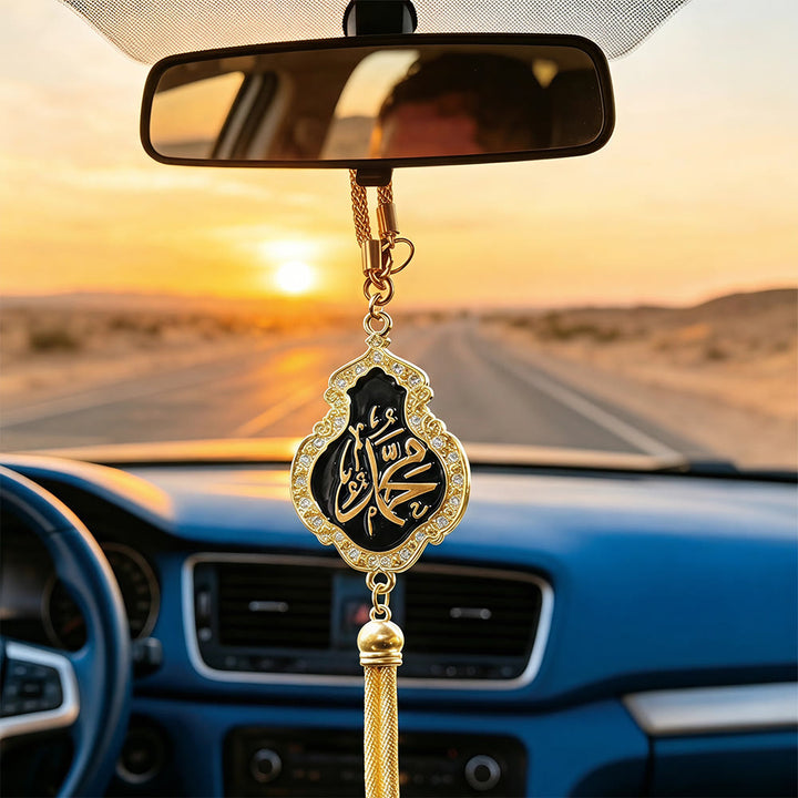 HilalHaven Adorned Contour Sacred Stroke Gem Border Tassel Alloy Car Pendant - Black - image 2