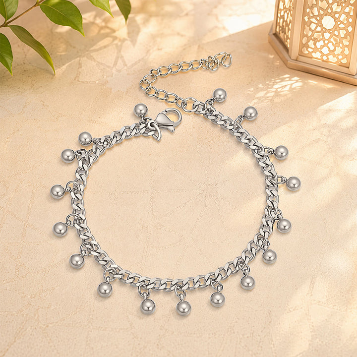 HilalHaven Sequential Sphere Rhythm Dangling Bead Chain Bracelet - Silver - image 4