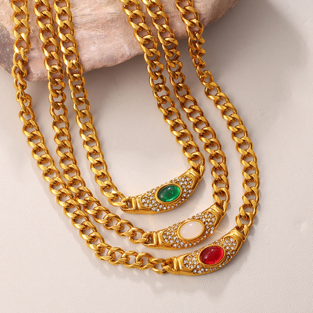 HilalHaven Curved Contour Framed Gem Pavé Setting Curb Chain Necklace - image 0