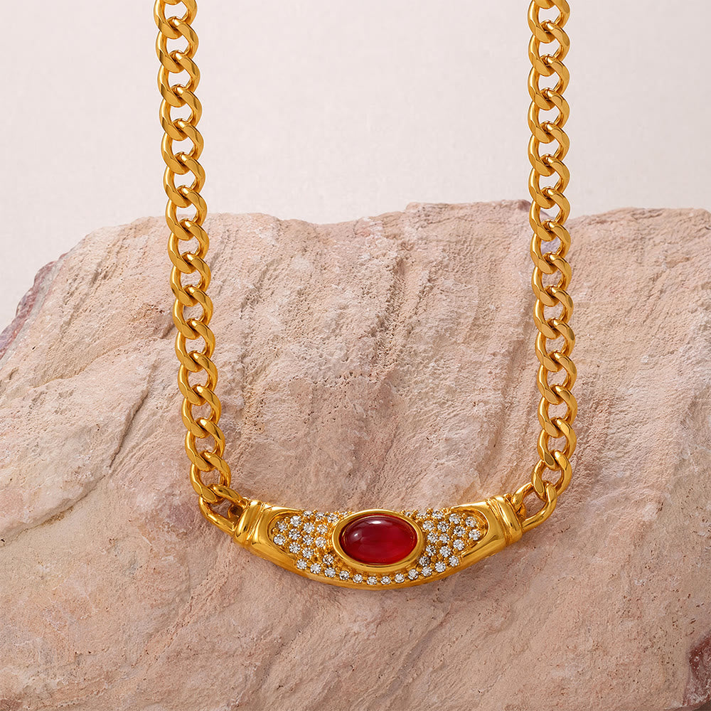 FREE Today: Curved Contour Framed Gem Pavé Setting Curb Chain Necklace - Red - image 1
