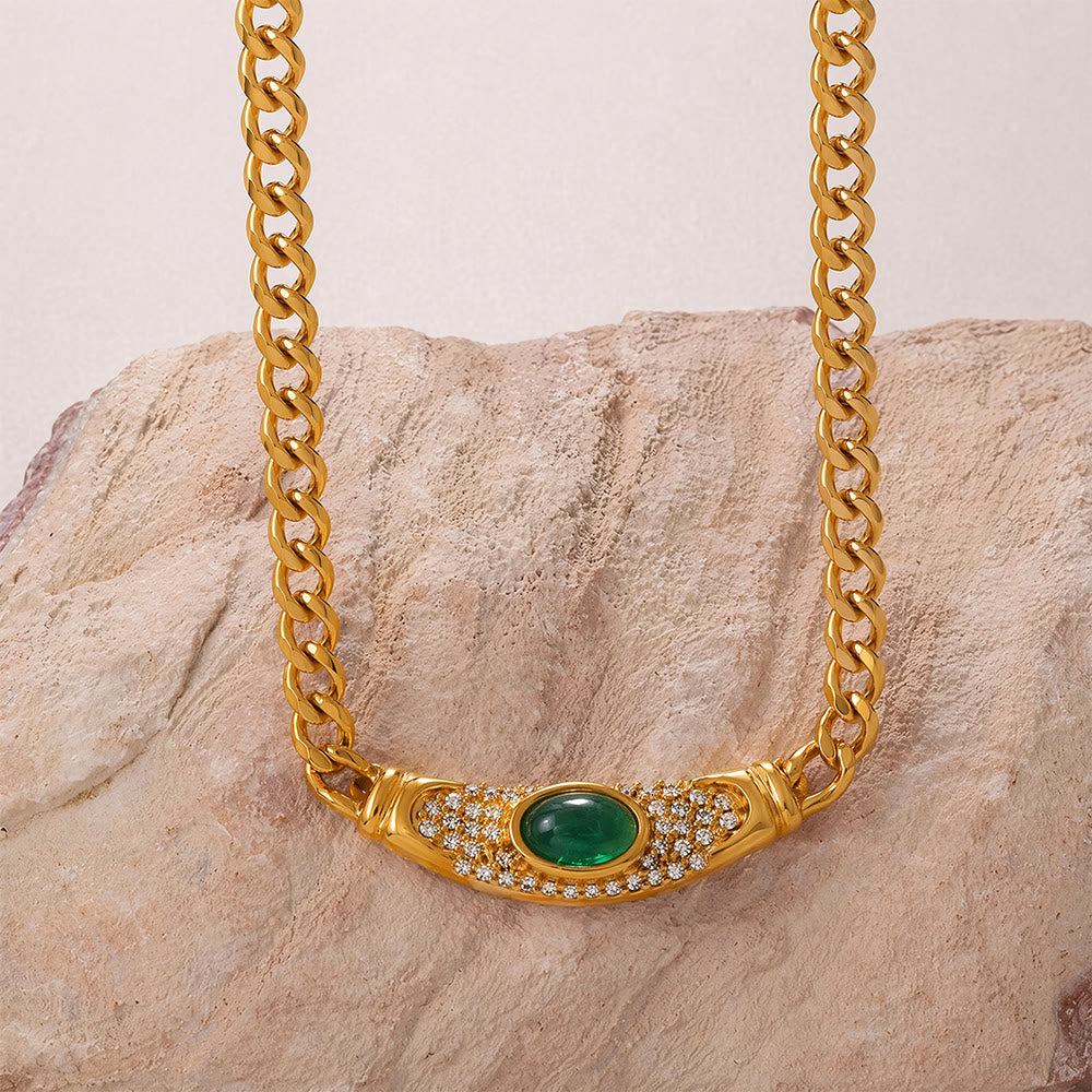 FREE Today: Curved Contour Framed Gem Pavé Setting Curb Chain Necklace - Green - image 3