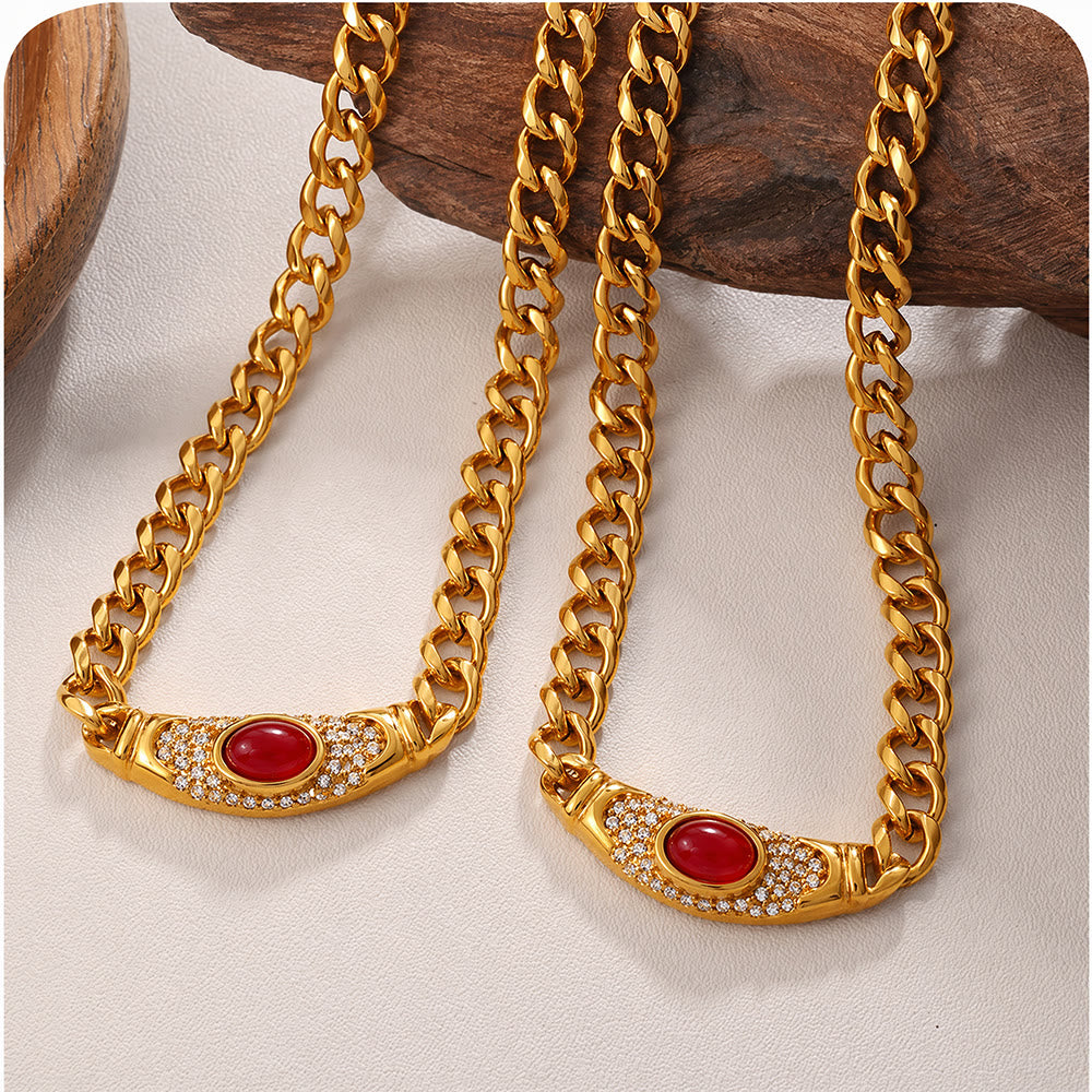 HilalHaven Curved Contour Framed Gem Pavé Setting Curb Chain Necklace - image 2