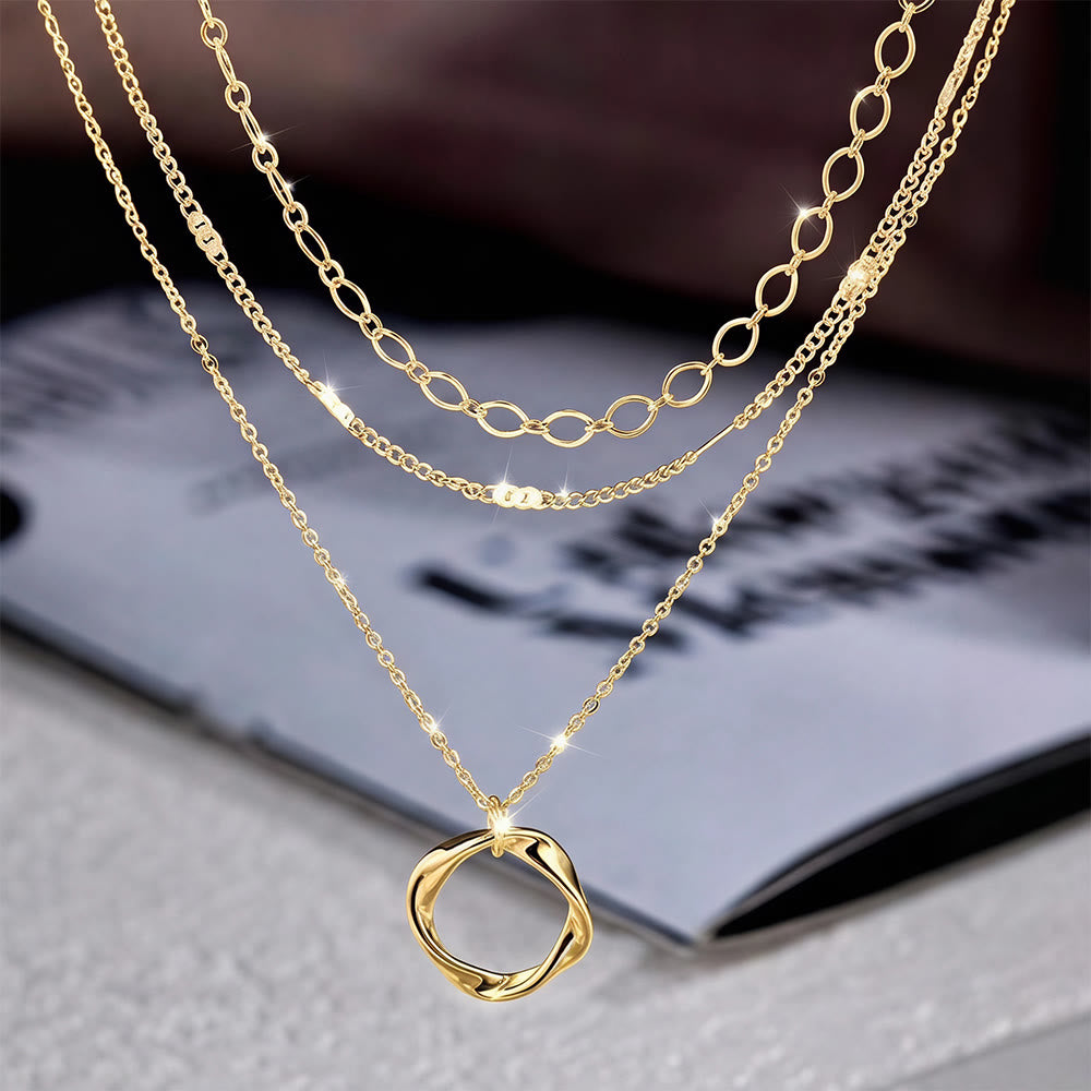 HilalHaven Swirl Circular Equilibrium Multi-Strand Stacked Hollow Loop Pendant Necklace  - Golden - image 3
