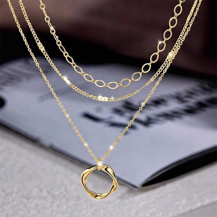 HilalHaven Swirl Circular Equilibrium Multi-Strand Stacked Hollow Loop Pendant Necklace  - Golden - image 3
