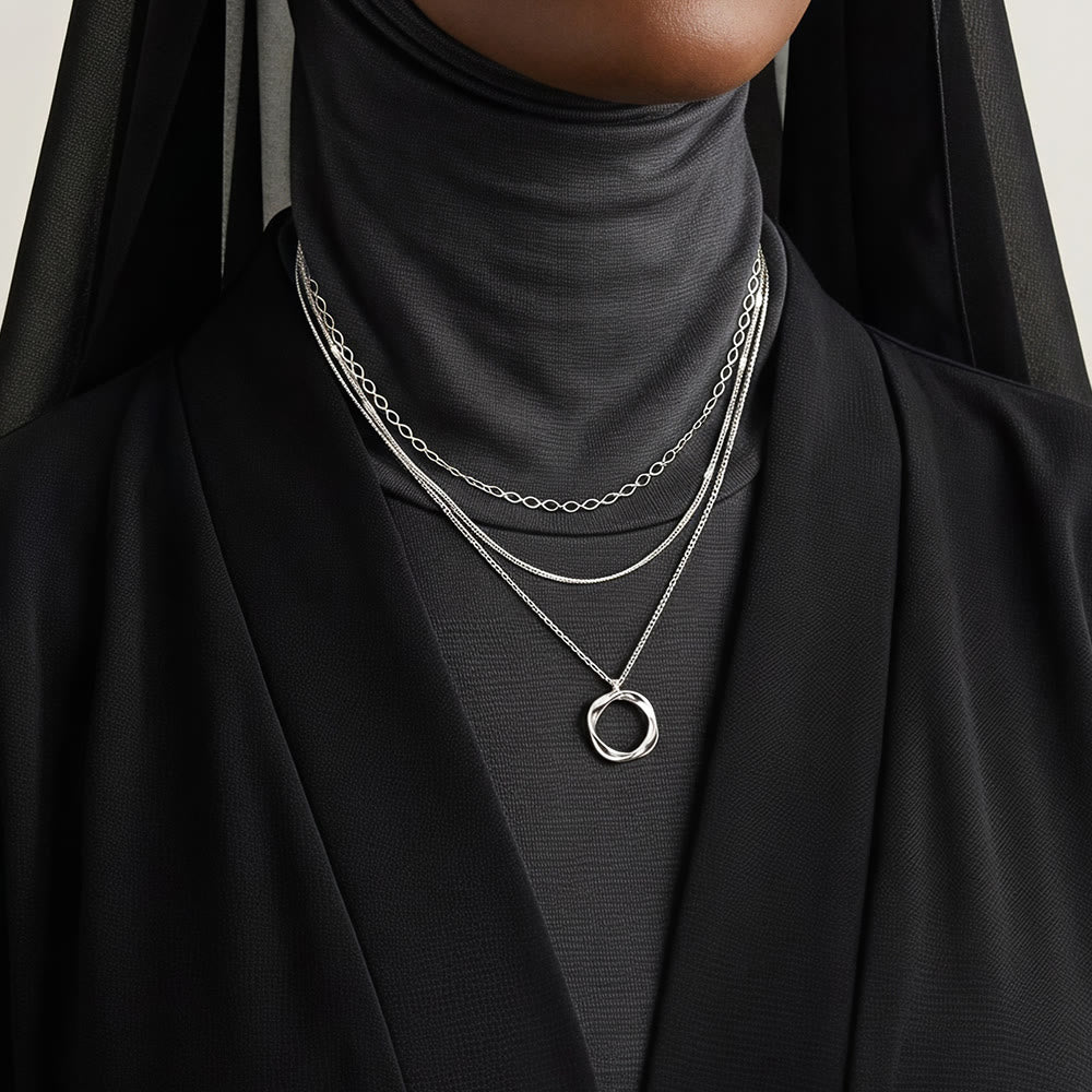 HilalHaven Swirl Circular Equilibrium Multi-Strand Stacked Hollow Loop Pendant Necklace  - image 0