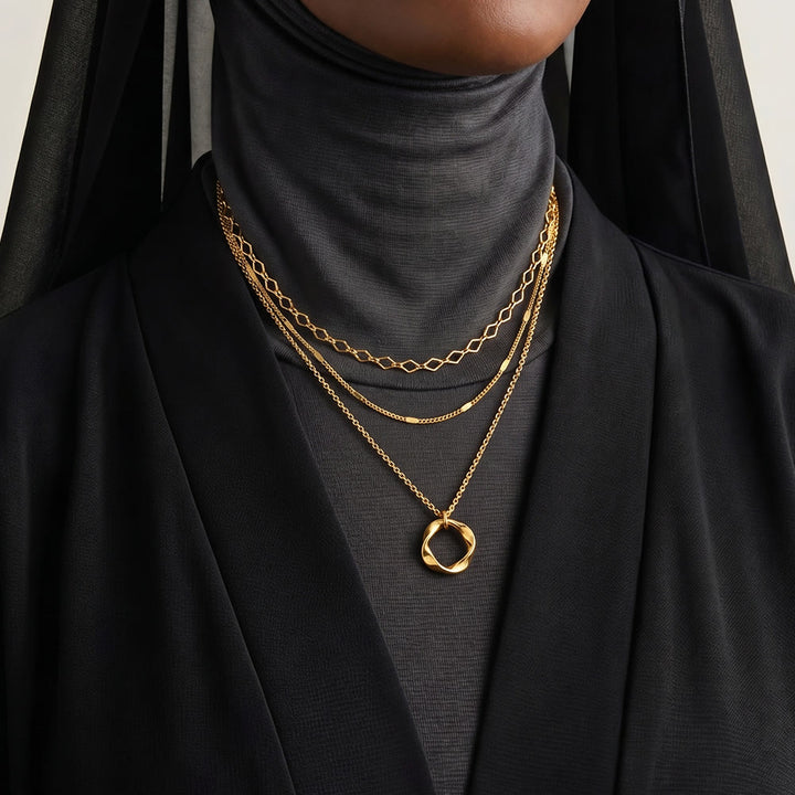 HilalHaven Swirl Circular Equilibrium Multi-Strand Stacked Hollow Loop Pendant Necklace  - image 2