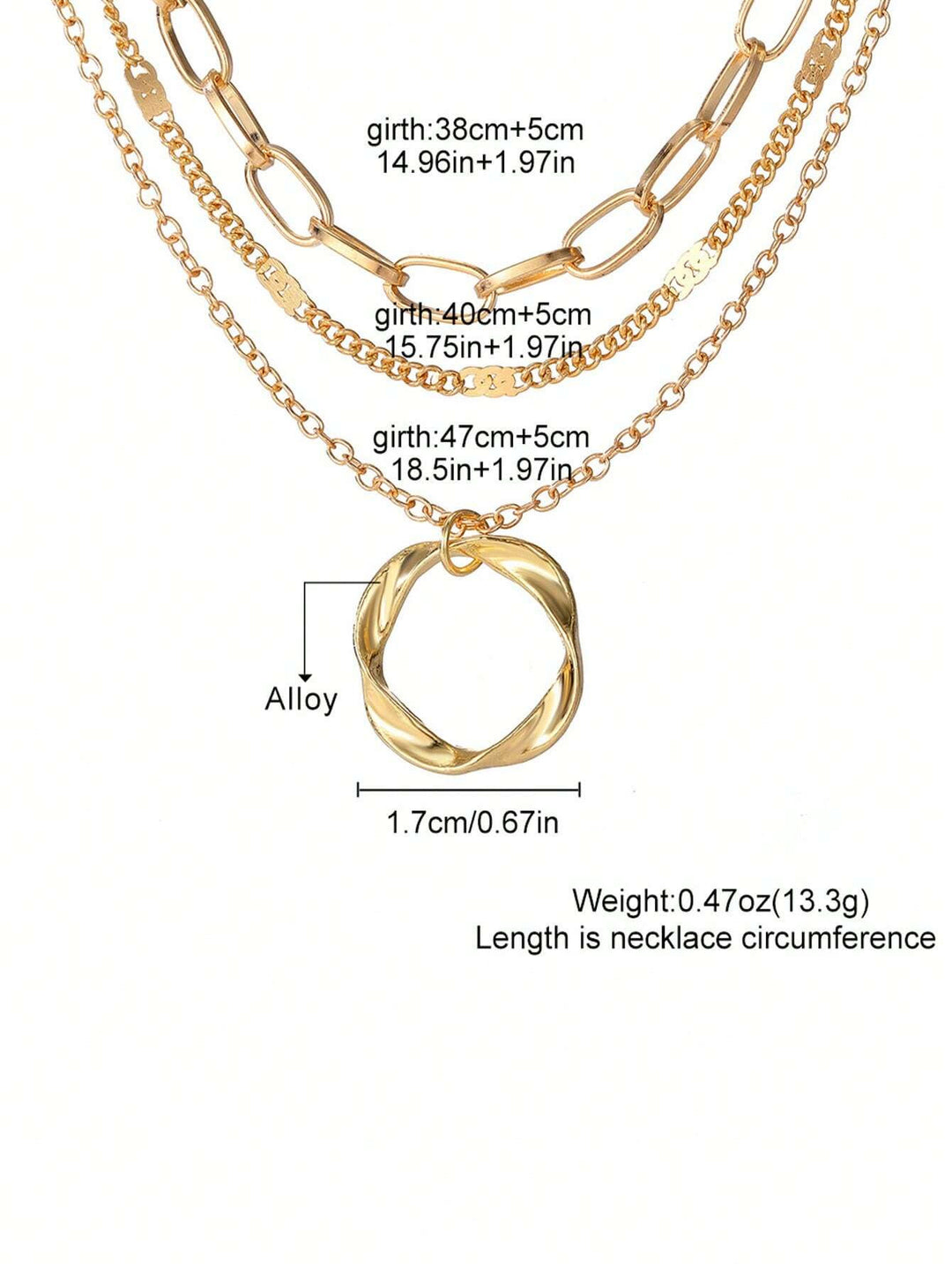 HilalHaven Swirl Circular Equilibrium Multi-Strand Stacked Hollow Loop Pendant Necklace  - image 4