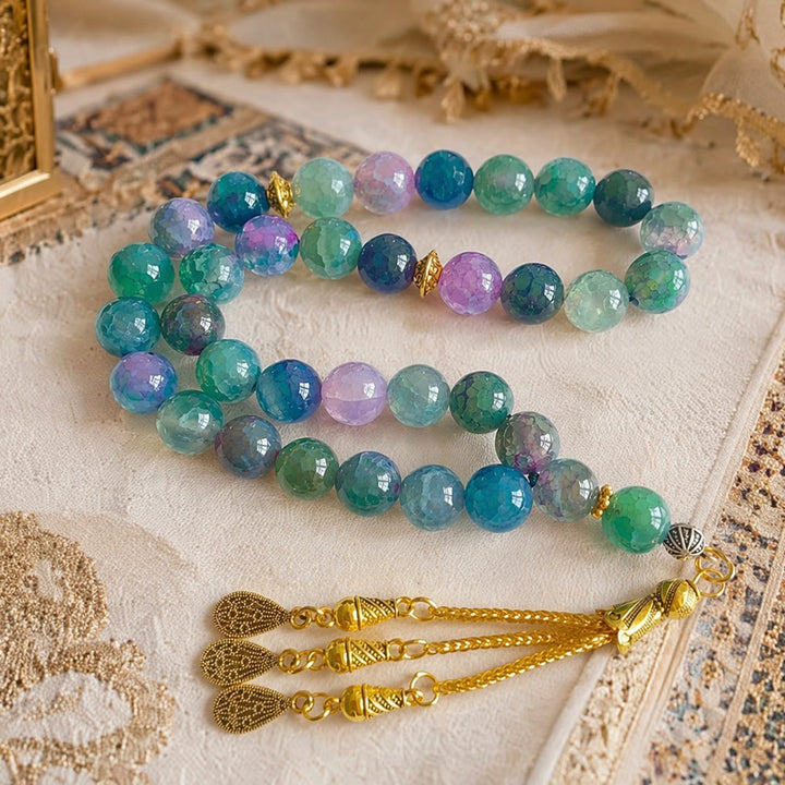 HilalHaven Luminous Cycle Cadence Variegated Crackle Agate 33 Beads Tasbih - Colorful Agate - image 0