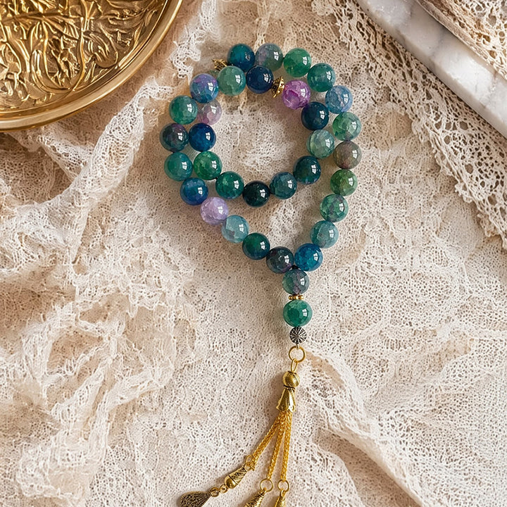 HilalHaven Luminous Cycle Cadence Variegated Crackle Agate 33 Beads Tasbih - image 1