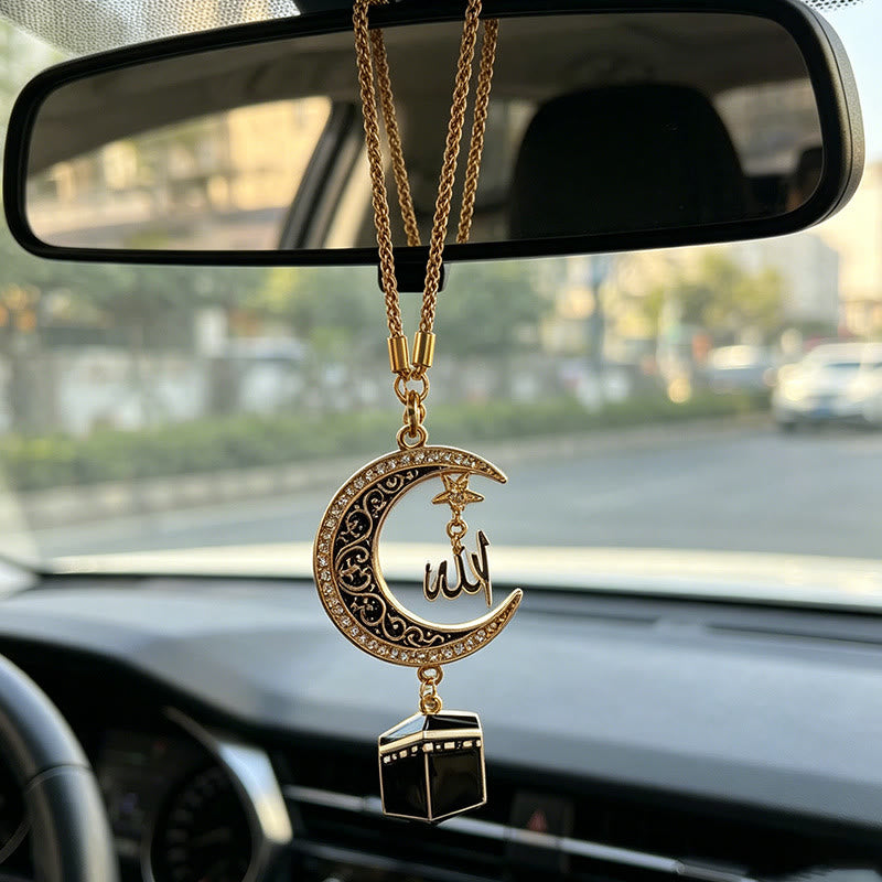 HilalHaven Lunar Pilgrim Anchor Allah Crescent Ornament Pilgrimage Symbol Car Hanging Pendant  - Rose Goden - image 2
