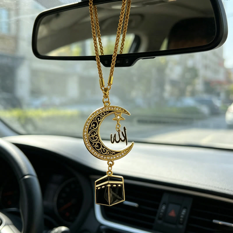 HilalHaven Lunar Pilgrim Anchor Allah Crescent Ornament Pilgrimage Symbol Car Hanging Pendant  - Golden - image 0