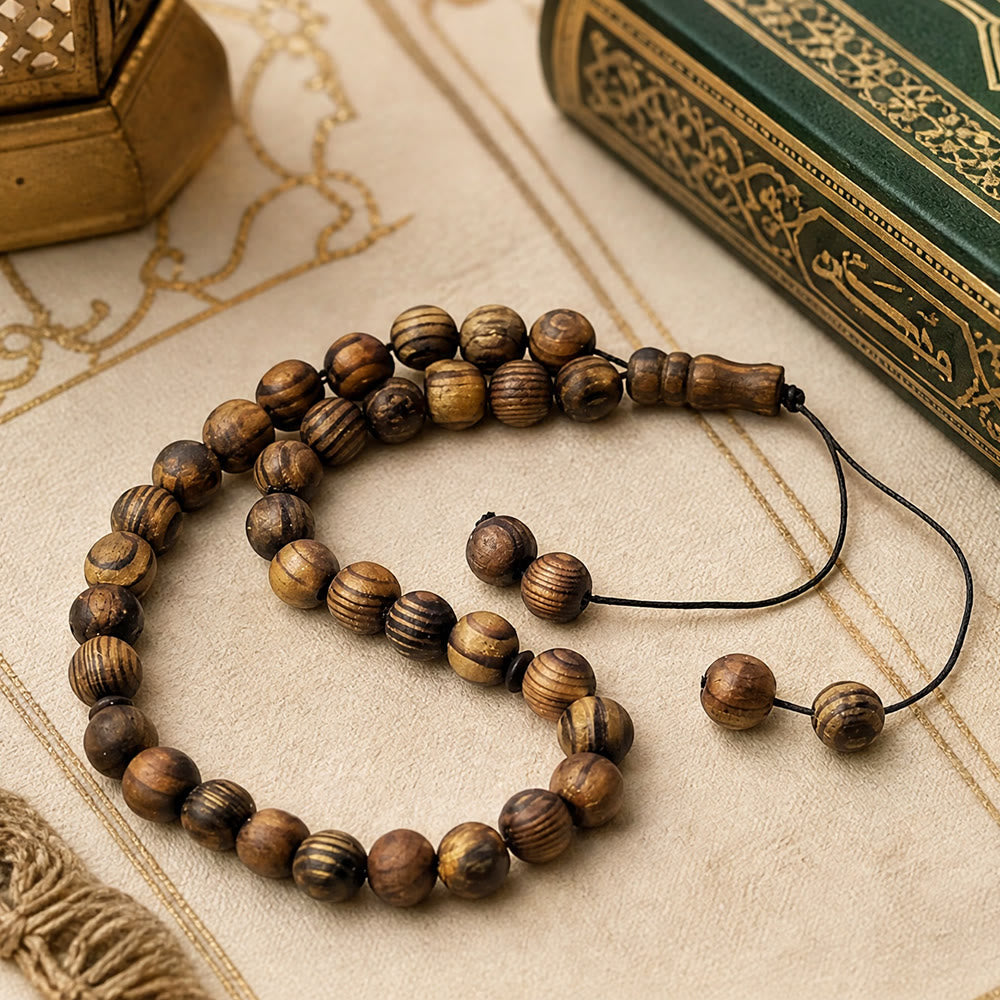 HilalHaven Grain &amp; Circular CadenceGrain Wood Meditation 33 Beads Tasbih - Brown - image 0