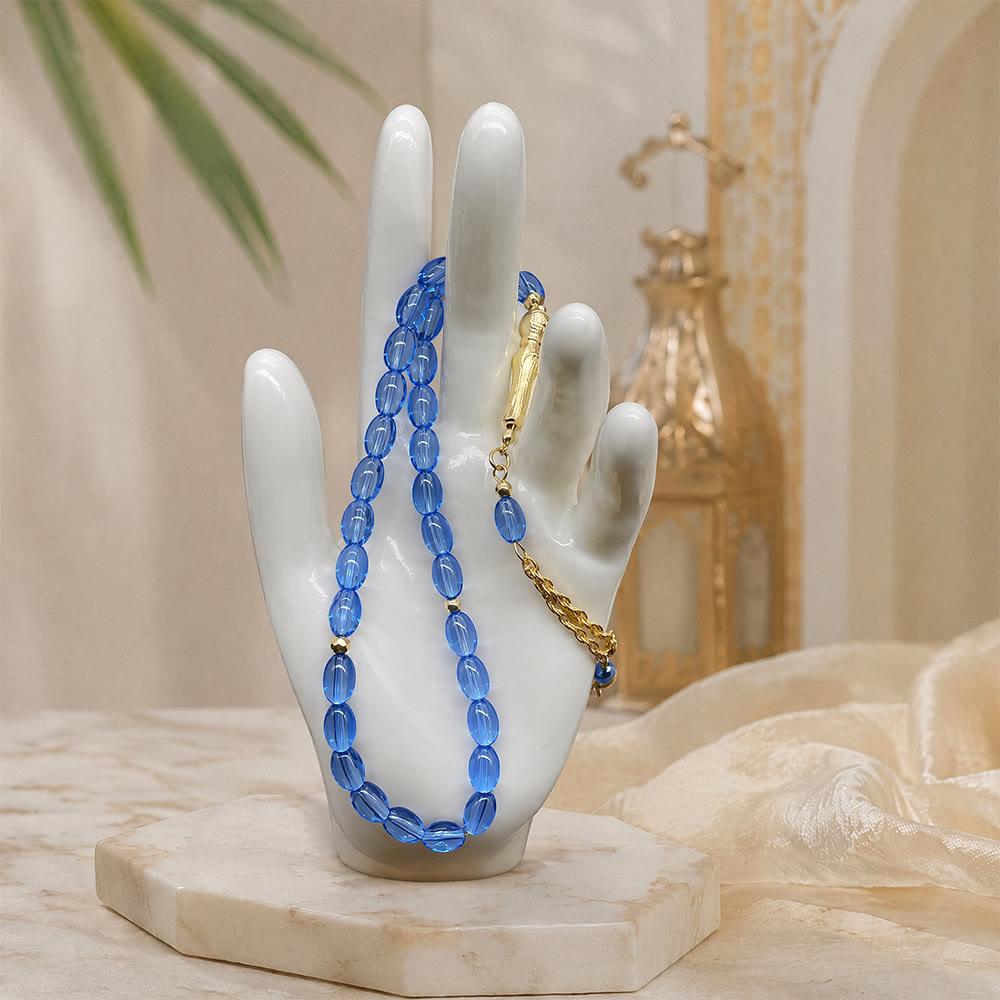 HilalHaven Serene Reflection Oval Glass 33 Beads Tasbih - Blue - image 2