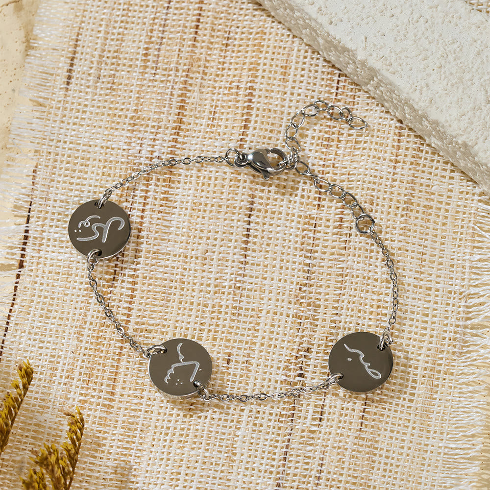 HilalHaven Virtue Trio Sabr Hubb Shukr Calligraphy Bracelet — Polished Stainless Steel - Silver - image 5