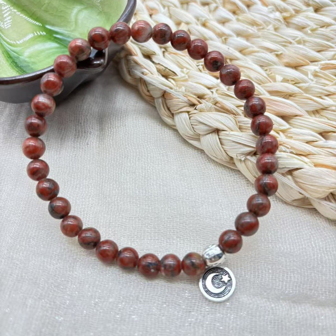 HilalHaven Prismatic Circular Cadence Agate Meditation Bracelet— Handcrafted Symmetrical Ornamental 33-Bead Bracelet - Reddish Brown - image 2