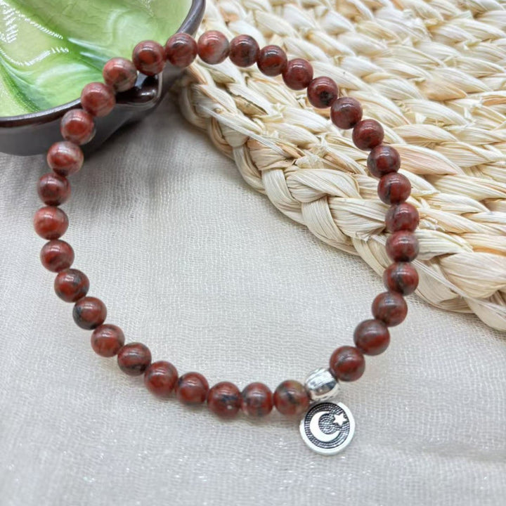 HilalHaven Prismatic Circular Cadence Agate Meditation Bracelet— Handcrafted Symmetrical Ornamental 33-Bead Bracelet - Reddish Brown - image 2