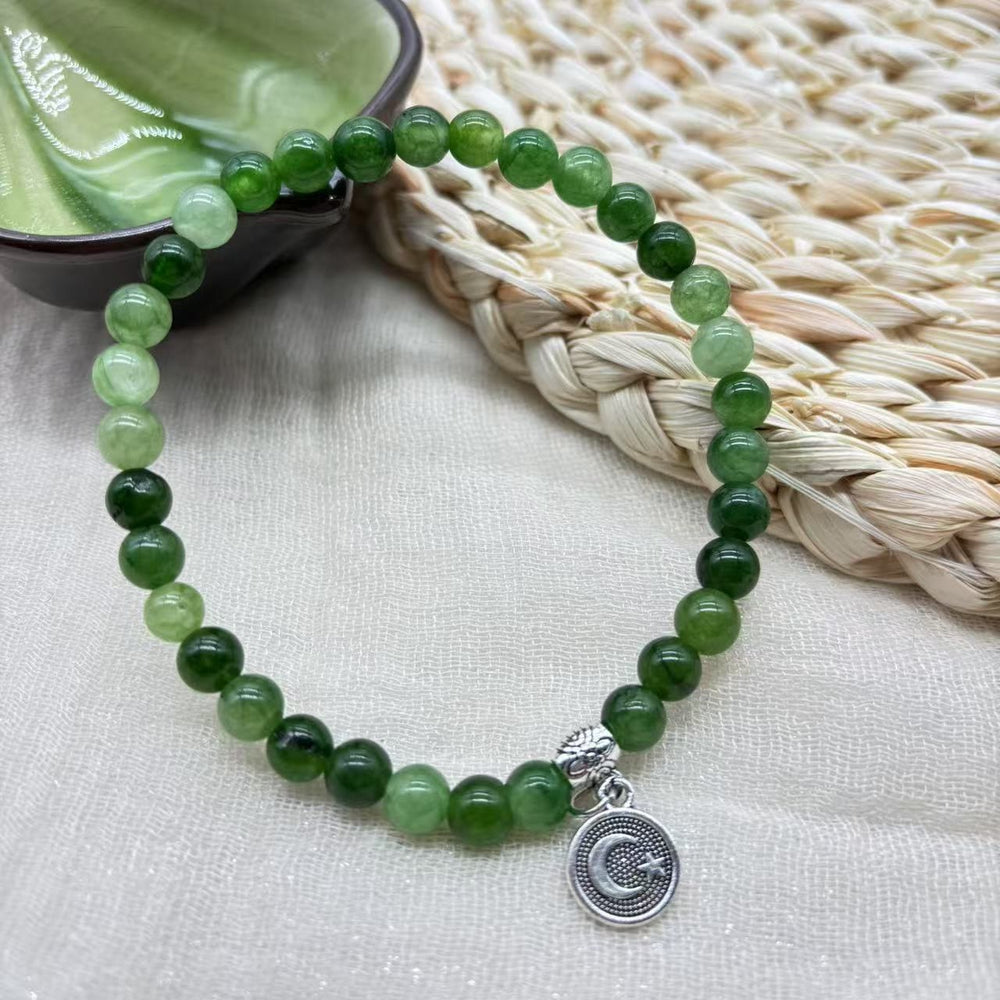 HilalHaven Prismatic Circular Cadence Agate Meditation Bracelet— Handcrafted Symmetrical Ornamental 33-Bead Bracelet - Green - image 1
