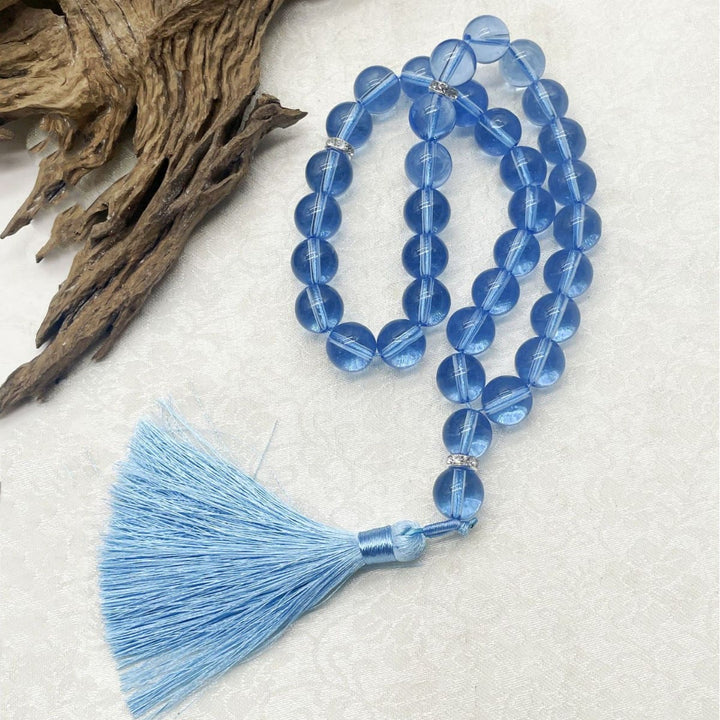 HilalHaven Flowing Cyclic Equilibrium Artisan Gloss Glass Tassel 33 Beads Tasbih - image 1