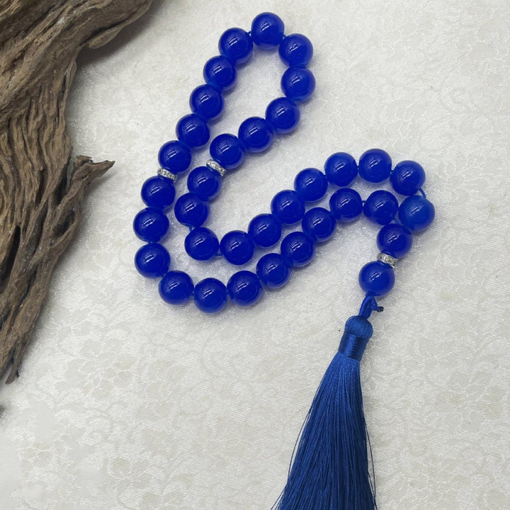HilalHaven Flowing Cyclic Equilibrium Artisan Gloss Glass Tassel 33 Beads Tasbih - Lake Blue - image 2