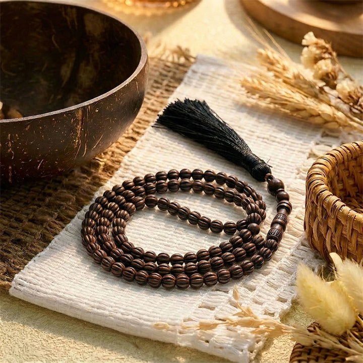 HilalHaven Flowing Cyclic Equilibrium Artisan Gloss Glass Tassel 99 Beads Tasbih - Ebony Brown - image 5
