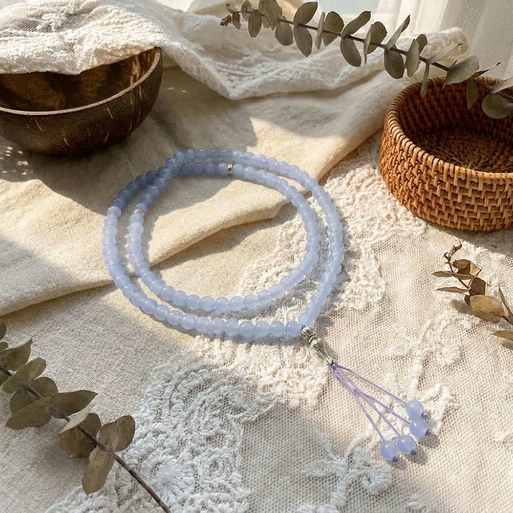HilalHaven Translucent Spherical Contemplation Handcrafted Glass Tassel 99 Bead Tasbih - Sky Blue - image 1