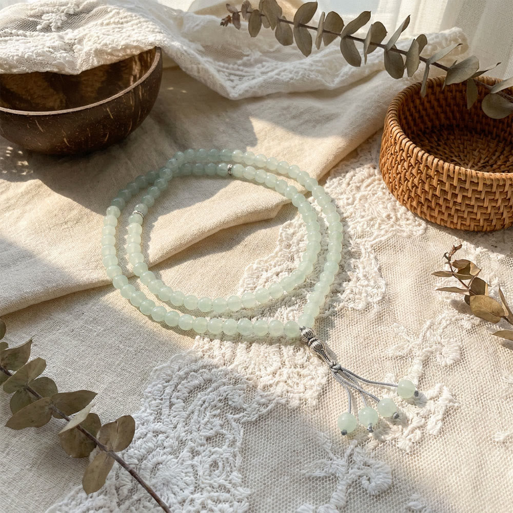 HilalHaven Translucent Spherical Contemplation Handcrafted Glass Tassel 99 Bead Tasbih - Pale Jade Tone - image 2