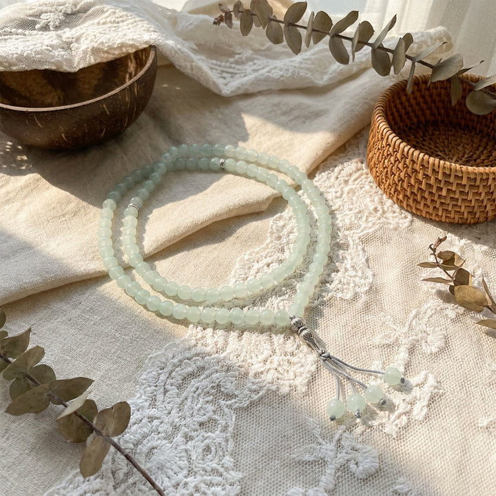 HilalHaven Translucent Spherical Contemplation Handcrafted Glass Tassel 99 Bead Tasbih - Pale Jade Tone - image 2