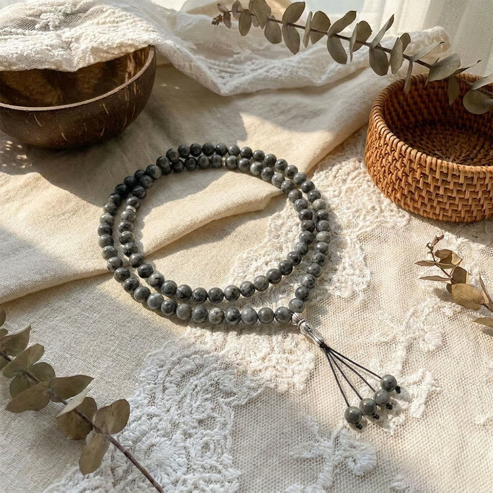 HilalHaven Translucent Spherical Contemplation Handcrafted Glass Tassel 99 Bead Tasbih - Smoky Grey - image 5