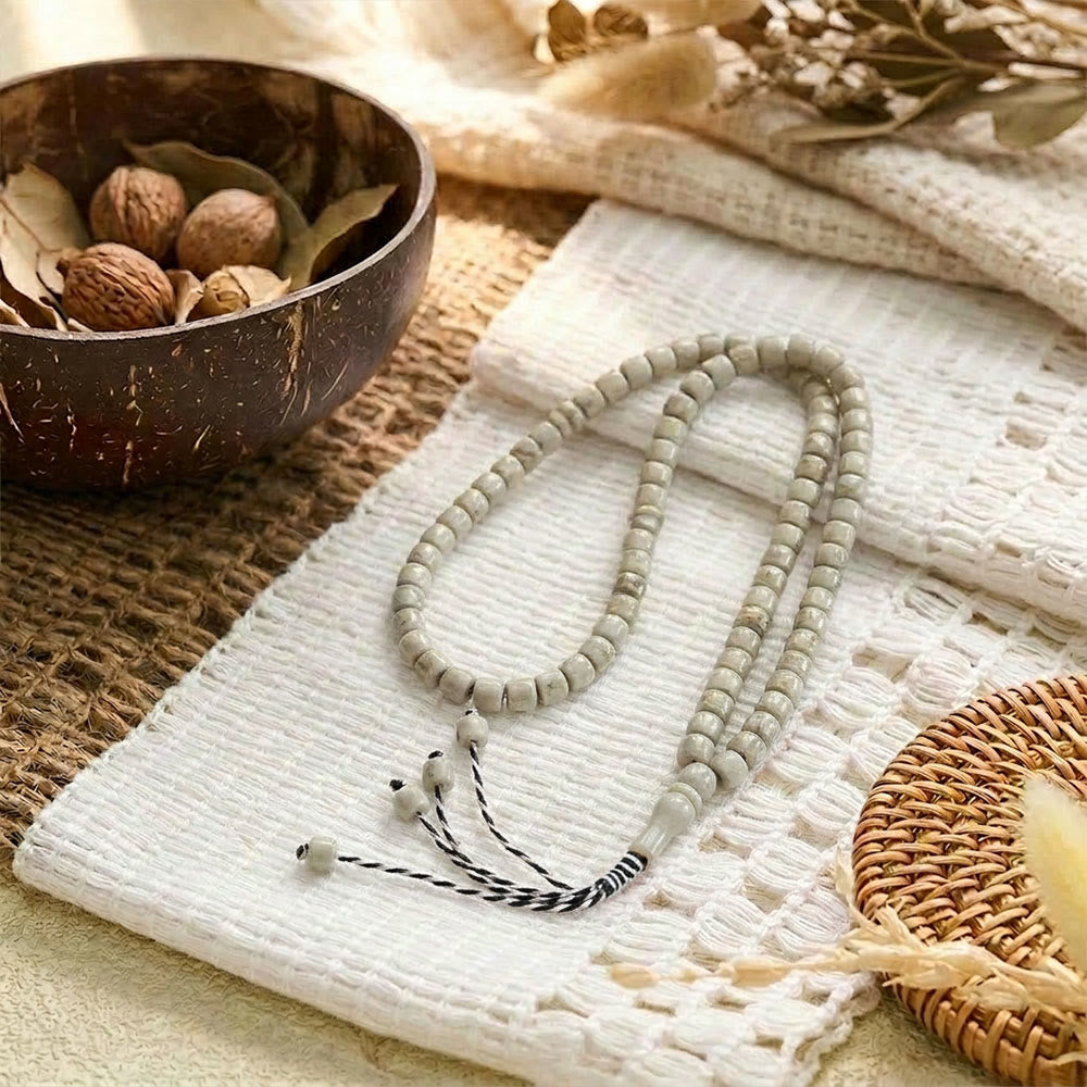 HilalHaven Slender Rhythmic Spire Hand-Tied Meditation 99 Bar Beads Tasbih - Cream White - image 14
