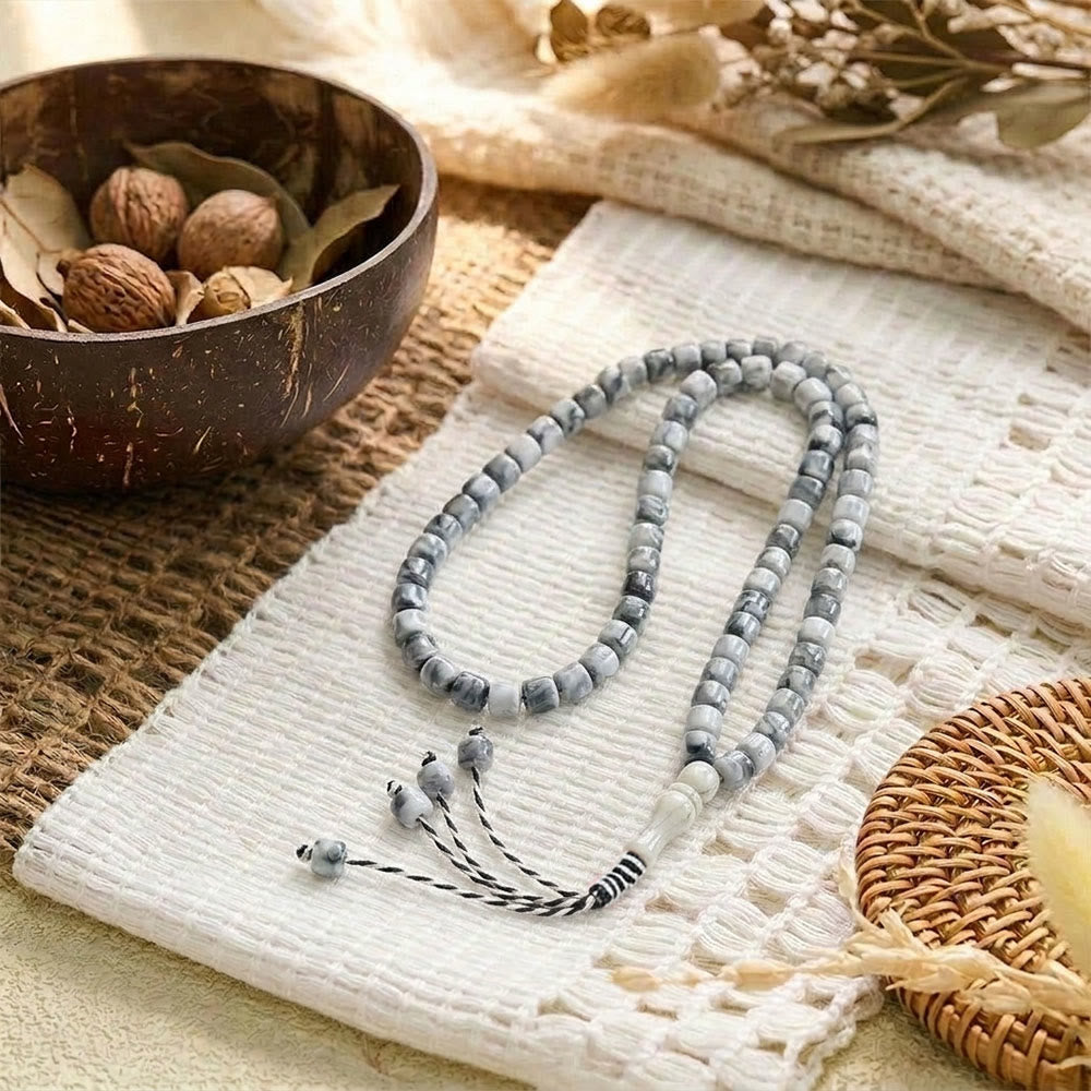 HilalHaven Slender Rhythmic Spire Hand-Tied Meditation 99 Bar Beads Tasbih - Gray - image 0