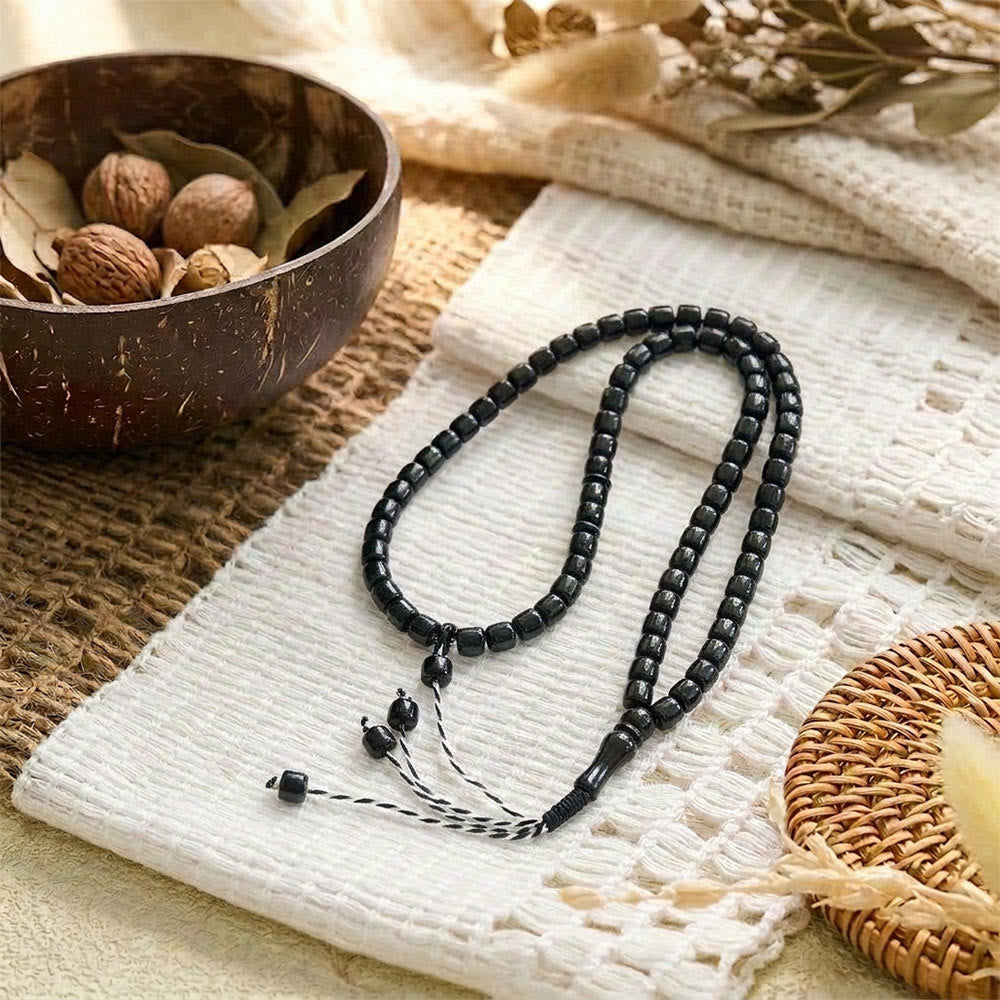 HilalHaven Slender Rhythmic Spire Hand-Tied Meditation 99 Bar Beads Tasbih - Black - image 6