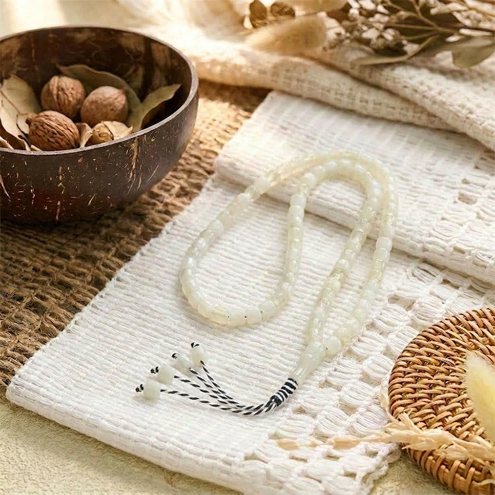 HilalHaven Slender Rhythmic Spire Hand-Tied Meditation 99 Bar Beads Tasbih - Jade White - image 2