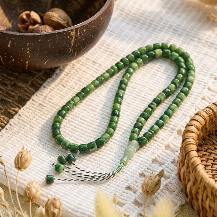 HilalHaven Slender Rhythmic Spire Hand-Tied Meditation 99 Bar Beads Tasbih - Green - image 4