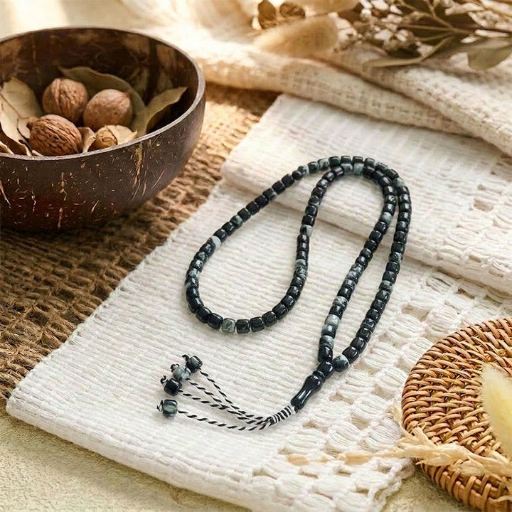 HilalHaven Slender Rhythmic Spire Hand-Tied Meditation 99 Bar Beads Tasbih - Black2 - image 8