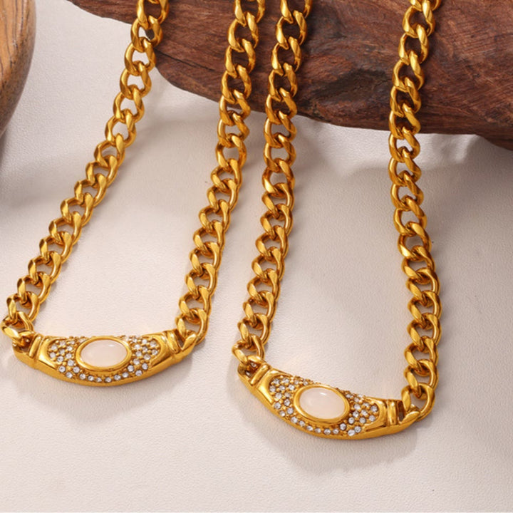 FREE Today: Curved Contour Framed Gem Pavé Setting Curb Chain Necklace - White - image 4