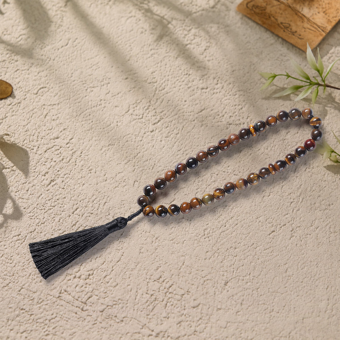HilalHaven Polished Orbital Serenity Natural Stone Tassel 33 Beads Tasbih - Dark Brown - image 7