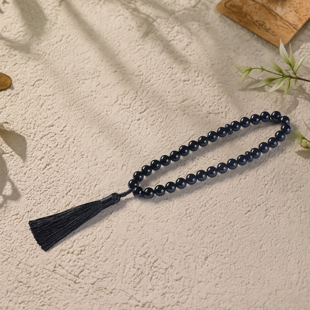 HilalHaven Polished Orbital Serenity Natural Stone Tassel 33 Beads Tasbih - Black - image 5