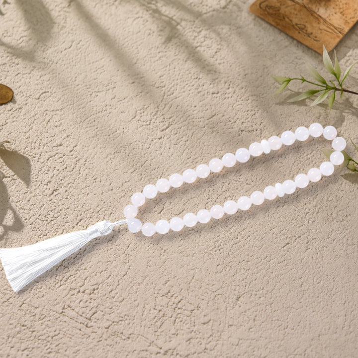 HilalHaven Polished Orbital Serenity Natural Stone Tassel 33 Beads Tasbih - White - image 6